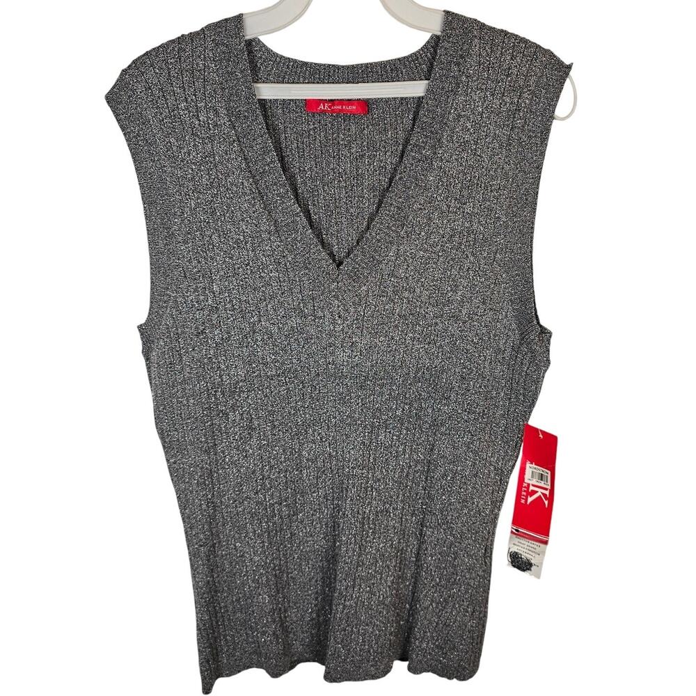 Anne Klein Nordstrom Gray Silver Sweater Vest Sparkly Shimmer Holiday 2X NEW NWT